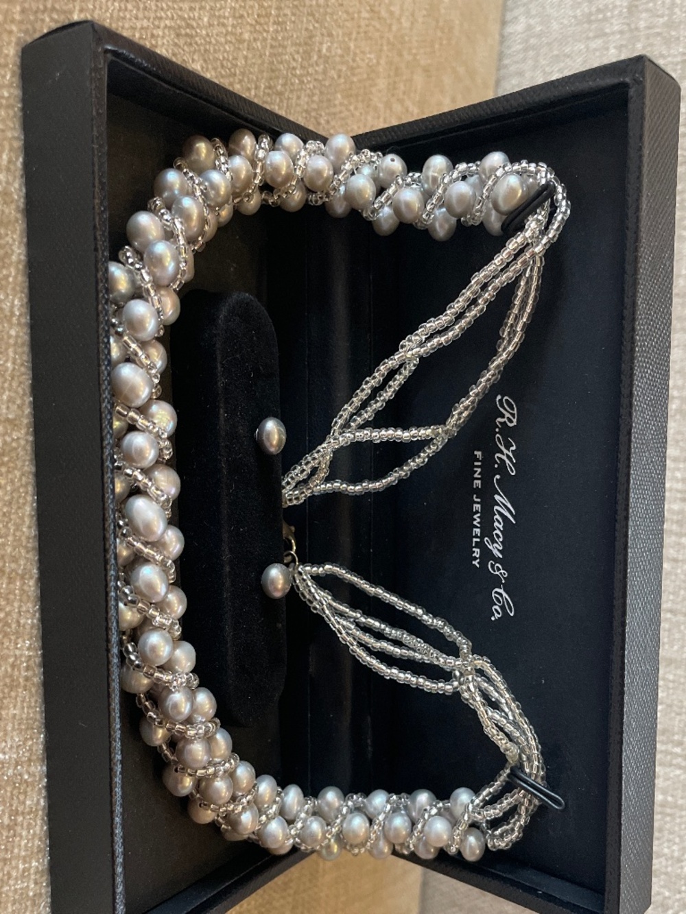 Grey cultured pearl necklace and earring set